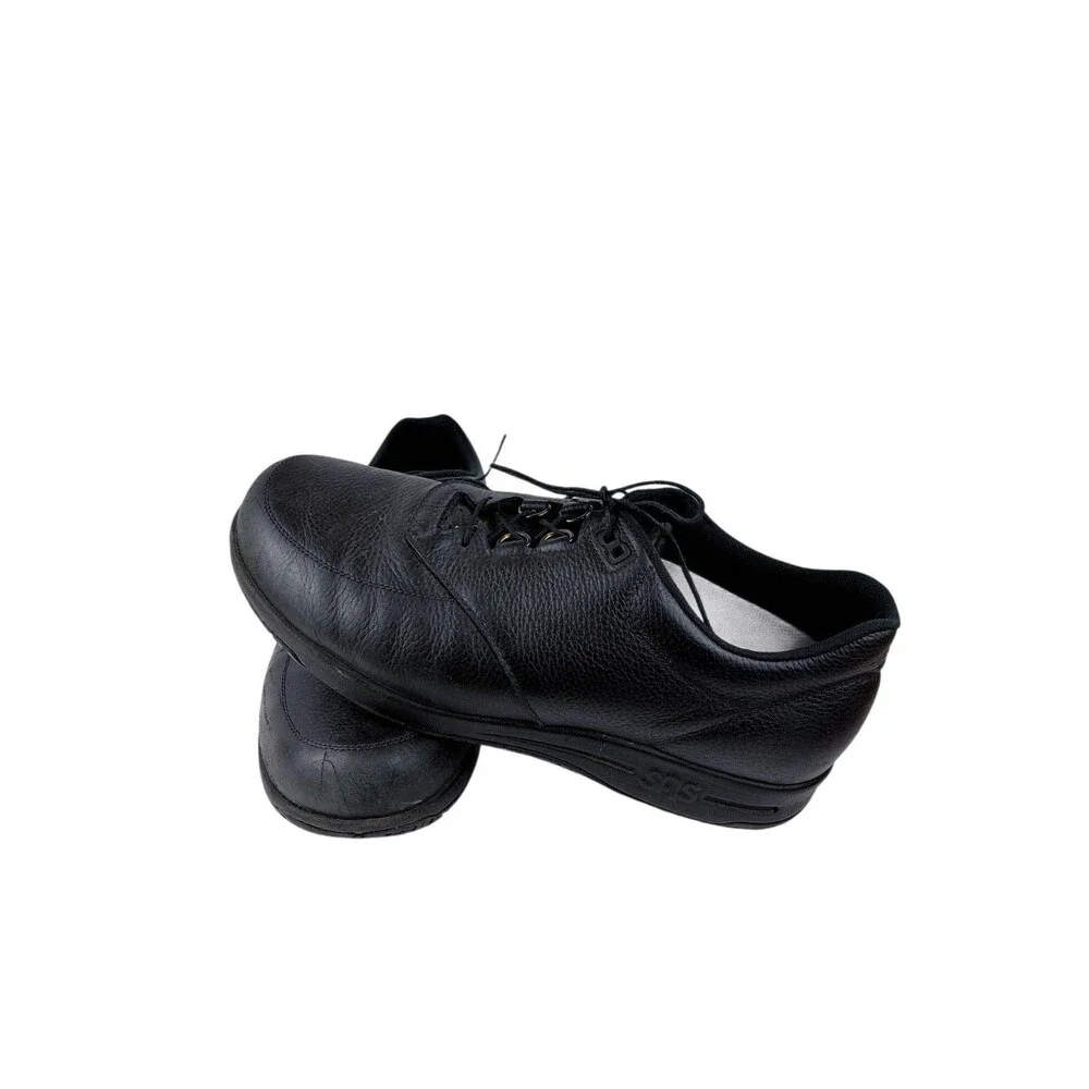 SAS Bout Time Mens 10 W Black Leather EZ Lace Up Comfort Casual Loafer Shoes